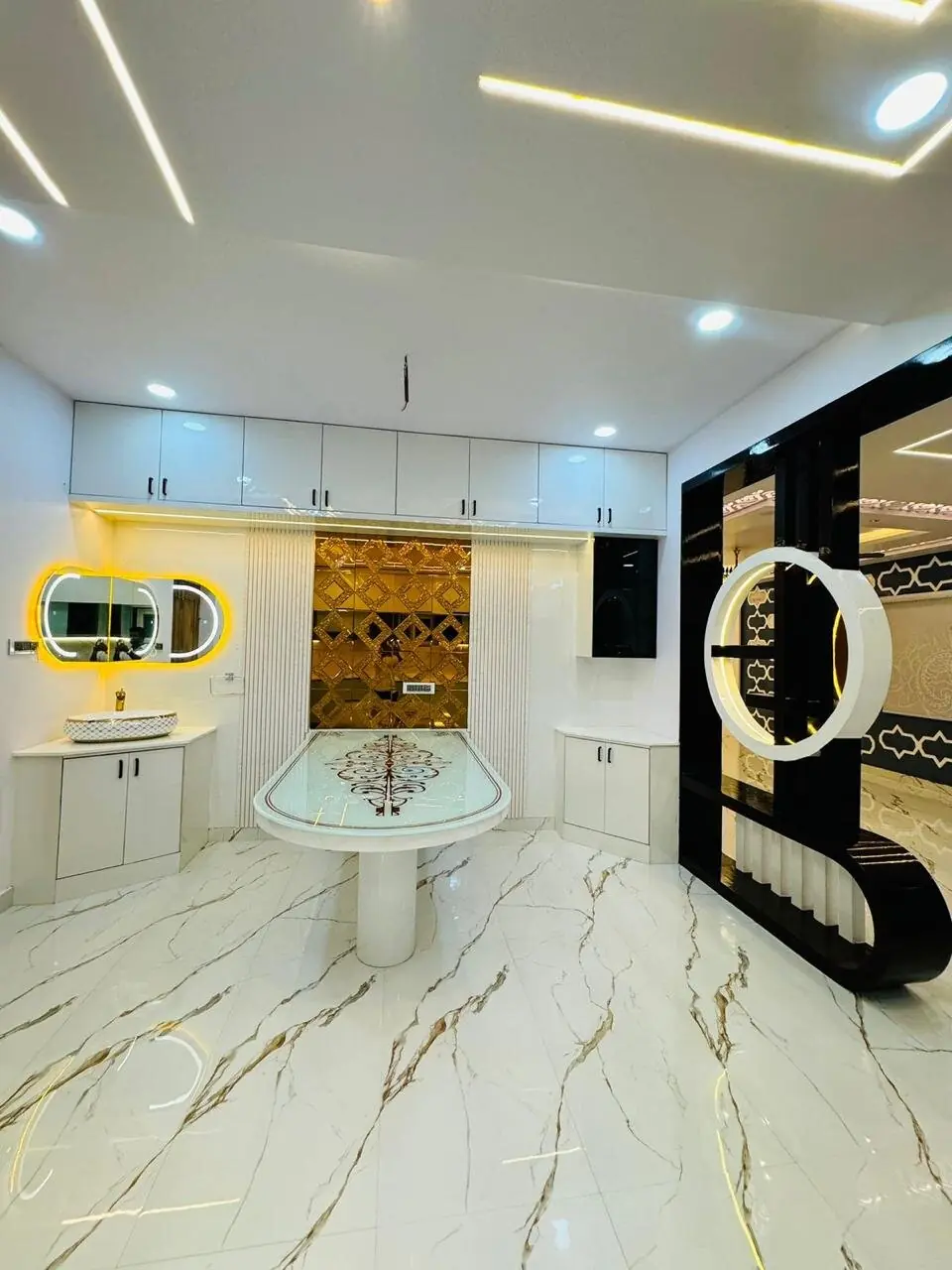 Vanity with backlit mirror