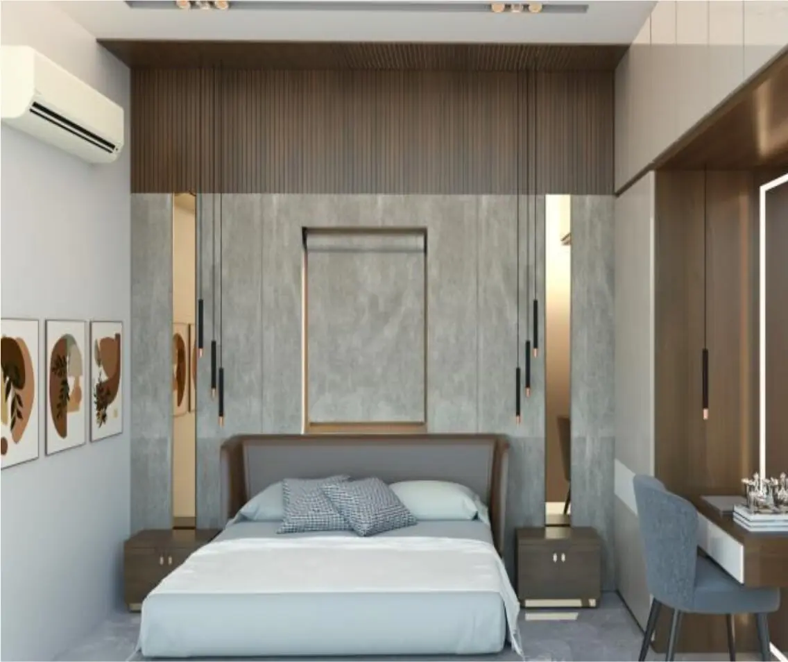 Bedroom with panelled headboard wall
