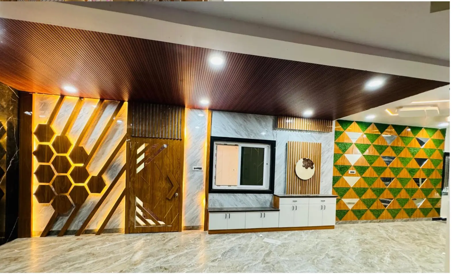 Hexagon-panel foyer wall