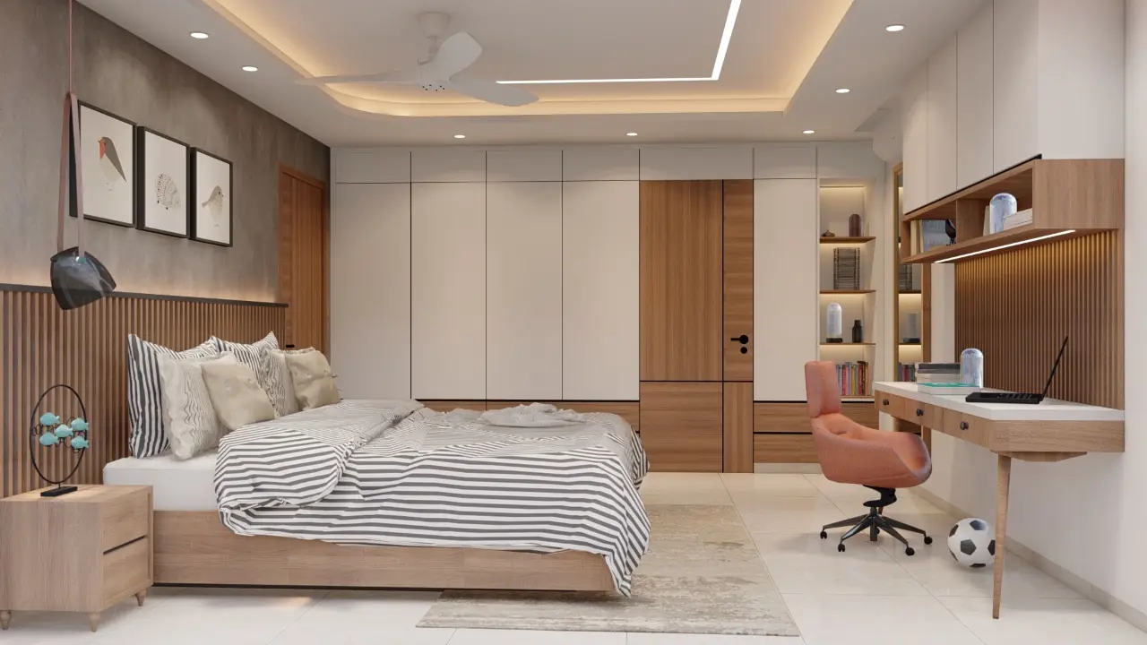Bedroom with built-in study nook
