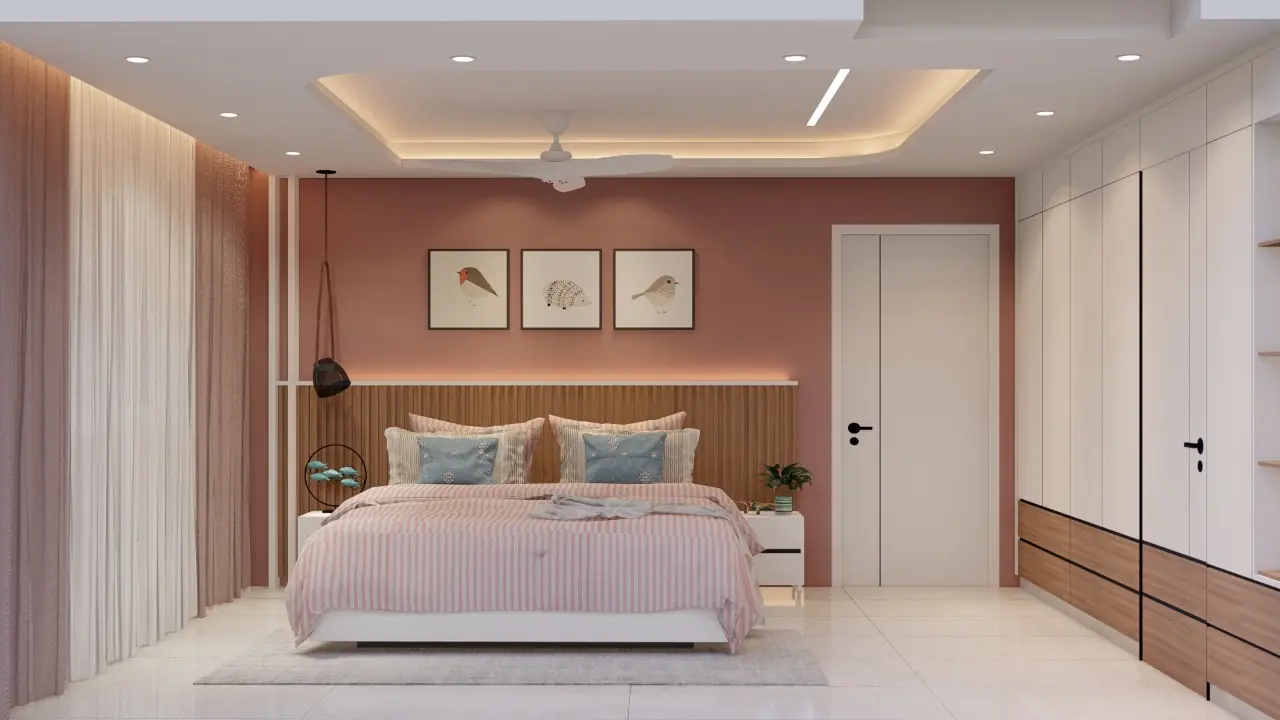 Bedroom with terracotta accent wall