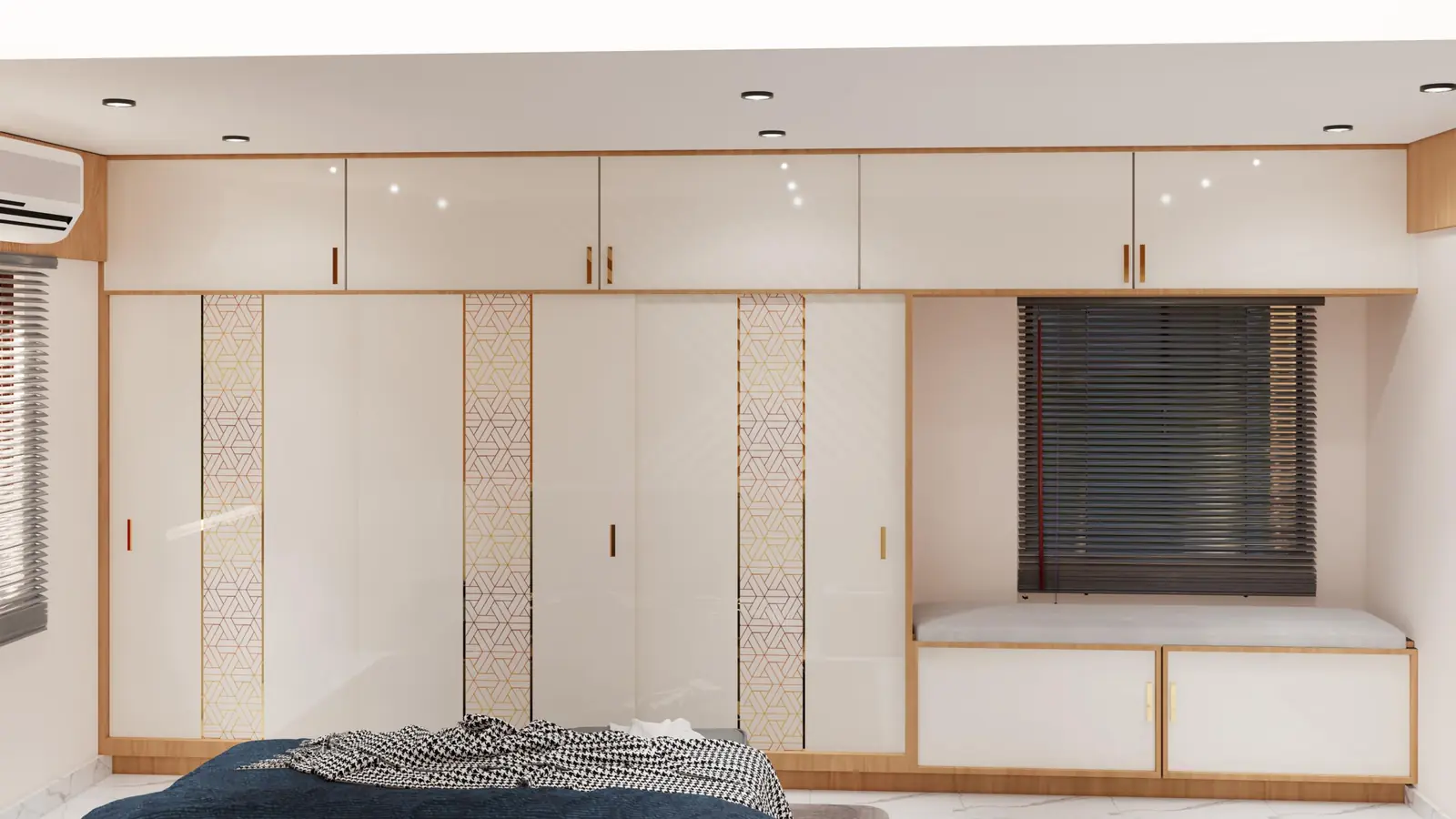 Bedroom with teal wardrobe shutters