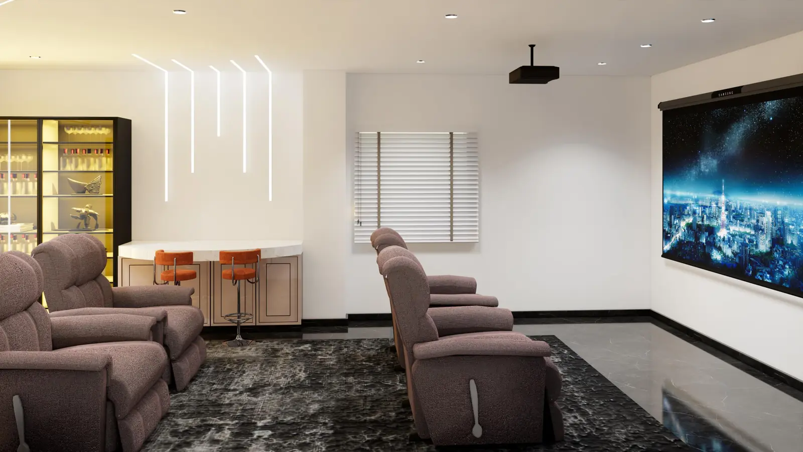 Home theatre with backlit display bar