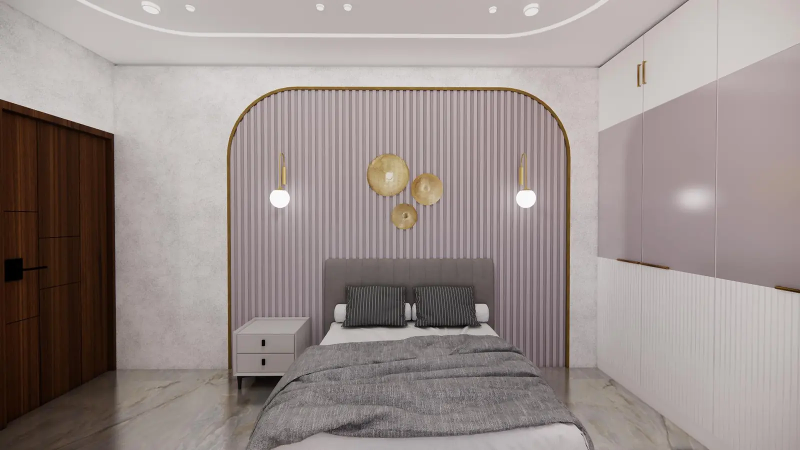 Bedroom with blush arched feature wall