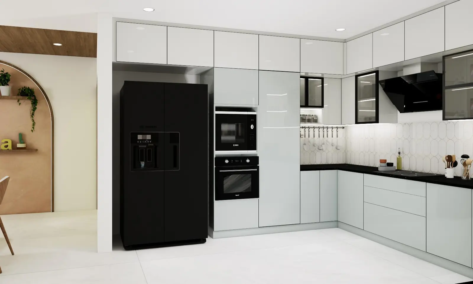 Kitchen with black-fronted appliances