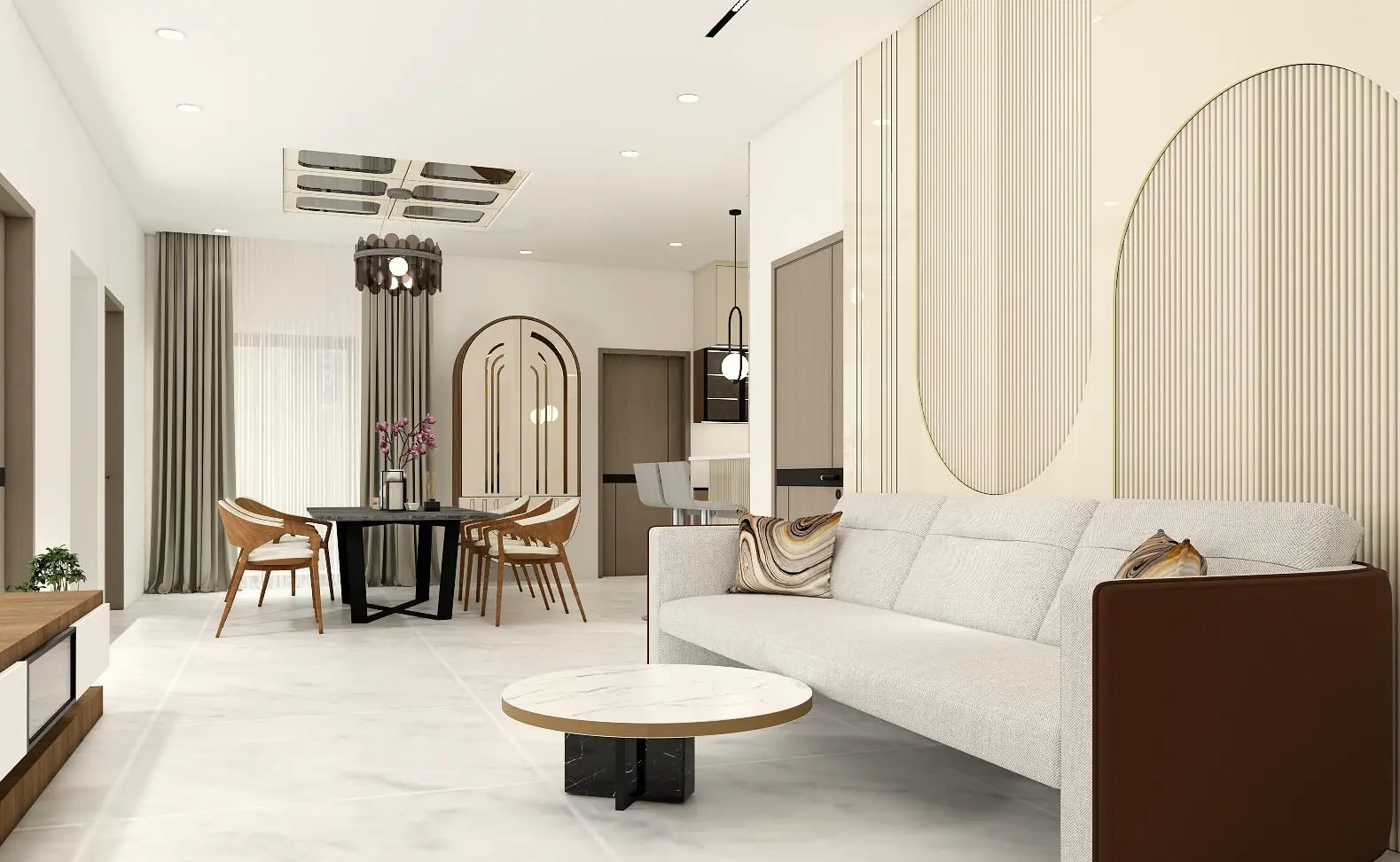 Dining nook with arched cove lighting